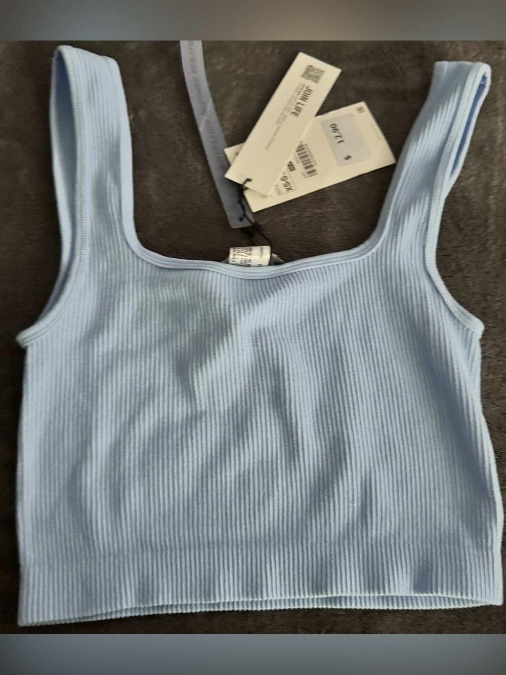 Zara Light Blue Ribbed Square-Neck Crop Tank